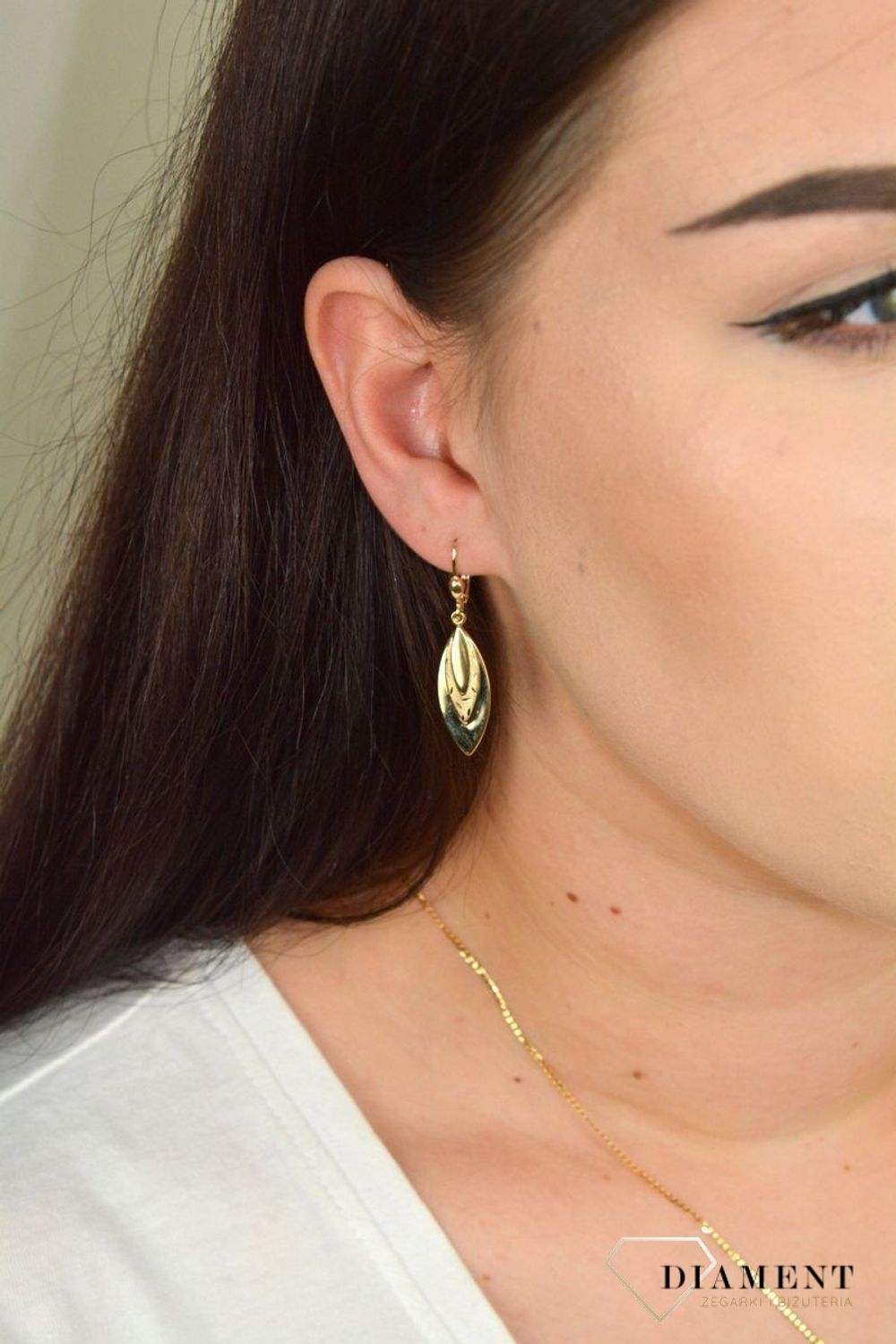 Złote kolczyki wiszące łezki z ozdobnym wzorem KL 5753A.jpg